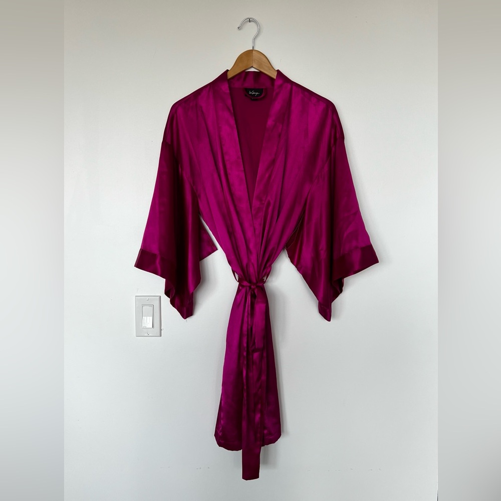 La SENZA Pink Satin Kimono Robe - Magenta Valentine’s Day Date Night Sleepwear